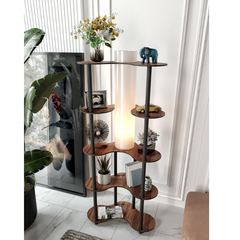 Φωτιστικό Δαπέδου Nova II MDF - PVC Ύφασμα Χρώμα Καρυδί - Μαύρο 65x35x150