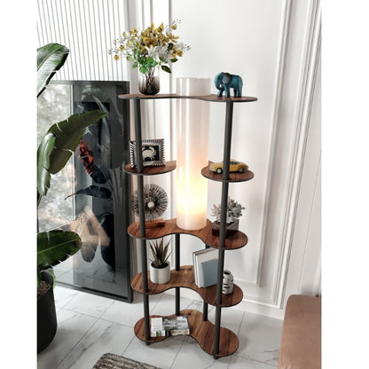 Φωτιστικό Δαπέδου Nova II MDF - PVC Ύφασμα Χρώμα Καρυδί - Μαύρο 65x35x150