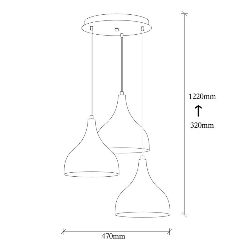 Φωτιστικό Οροφής Oslo E27 Μεταλλικό Τρίφωτο Χρώμα Χάλκινο 47x30x122