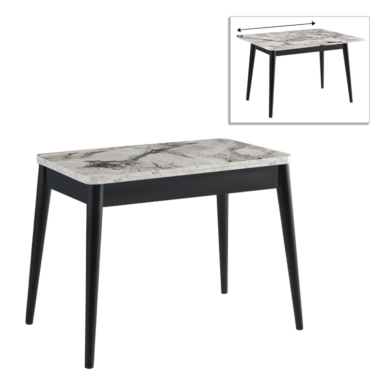 Τραπέζι Dolunay Επεκτεινόμενο Χρώμα Λευκό Εφέ Μαρμάρου - Μαύρο 100x60(120x100)x79,5