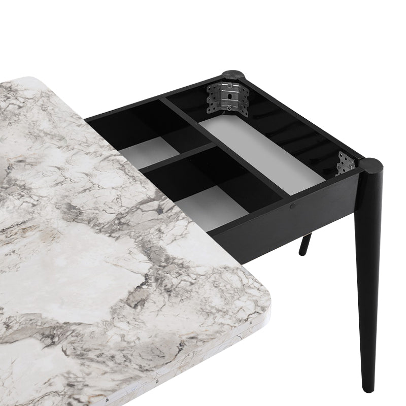 Τραπέζι Dolunay Επεκτεινόμενο Χρώμα Λευκό Εφέ Μαρμάρου - Μαύρο 100x60(120x100)x79,5