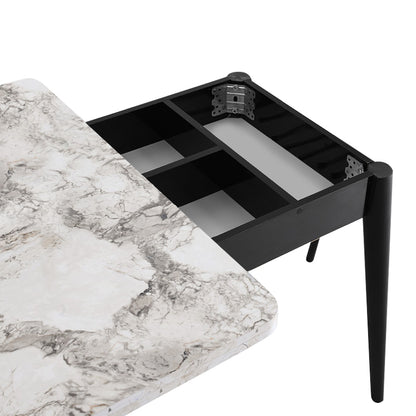 Τραπέζι Dolunay Επεκτεινόμενο Χρώμα Λευκό Εφέ Μαρμάρου - Μαύρο 100x60(120x100)x79,5