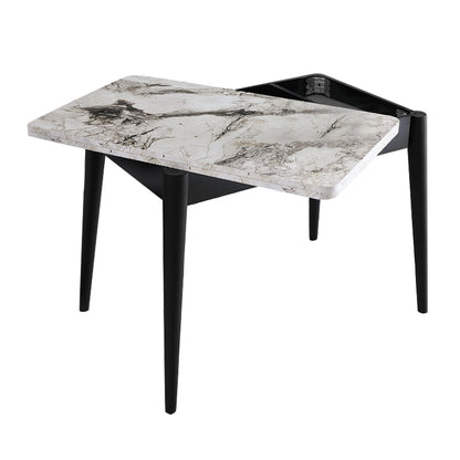 Τραπέζι Dolunay Επεκτεινόμενο Χρώμα Λευκό Εφέ Μαρμάρου - Μαύρο 100x60(120x100)x79,5