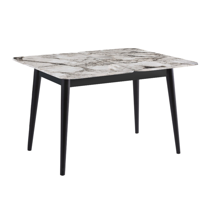 Τραπέζι Dolunay Επεκτεινόμενο Χρώμα Λευκό Εφέ Μαρμάρου - Μαύρο 100x60(120x100)x79,5