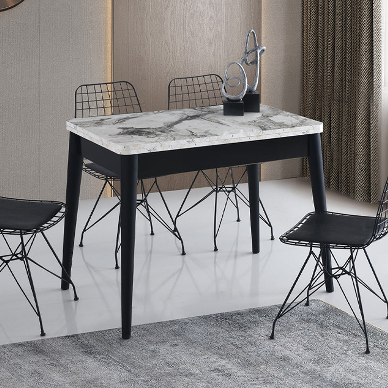 Τραπέζι Dolunay Επεκτεινόμενο Χρώμα Λευκό Εφέ Μαρμάρου - Μαύρο 100x60(120x100)x79,5