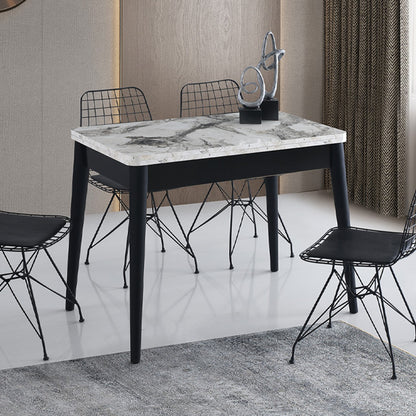 Τραπέζι Dolunay Επεκτεινόμενο Χρώμα Λευκό Εφέ Μαρμάρου - Μαύρο 100x60(120x100)x79,5