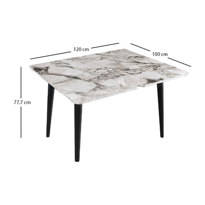 Τραπέζι Dolunay Επεκτεινόμενο Χρώμα Λευκό Εφέ Μαρμάρου - Μαύρο 100x60(120x100)x79,5