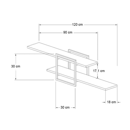 Ραφιέρα Τοίχου Mone Χρώμα Sapphire Oak - Μαύρο 120x18x30
