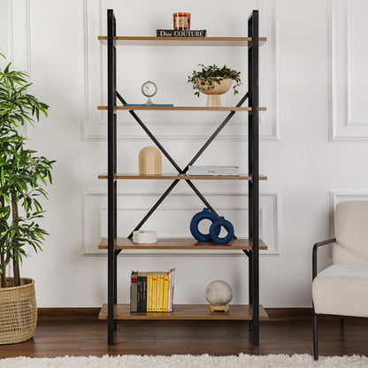 Βιβλιοθήκη Elysian Χρώμα Καρυδί - Μαύρο 90x33,5x180