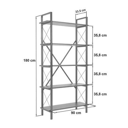 Βιβλιοθήκη Elysian Χρώμα Καρυδί - Μαύρο 90x33,5x180