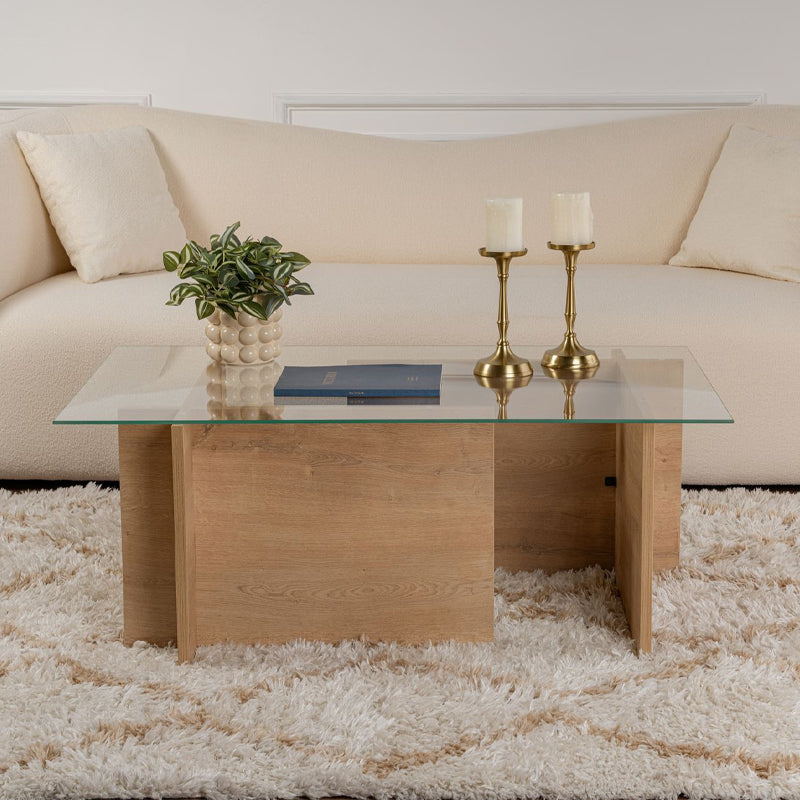 Τραπεζάκι Σαλονιού Vetrino Γυάλινο Χρώμα Honey Oak 105x65x40