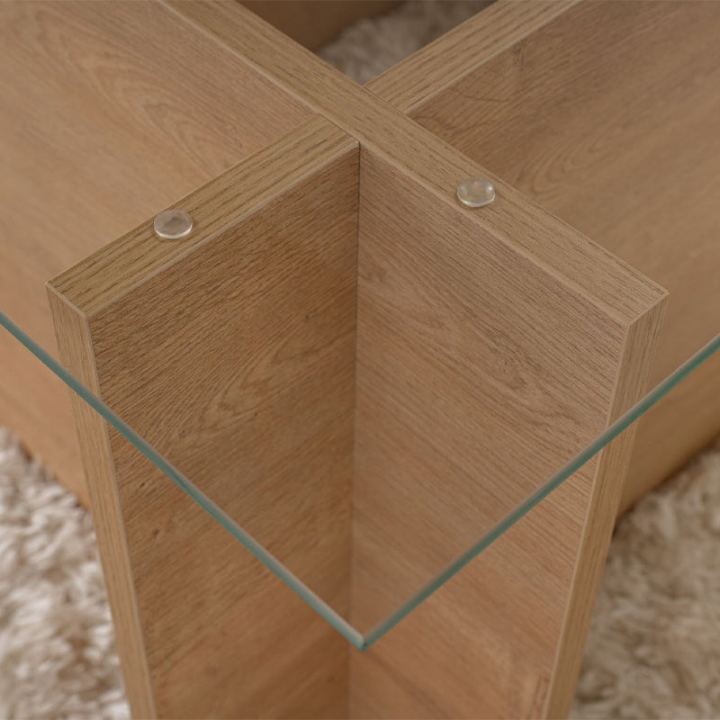 Τραπεζάκι Σαλονιού Vetrino Γυάλινο Χρώμα Honey Oak 105x65x40