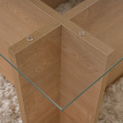 Τραπεζάκι Σαλονιού Vetrino Γυάλινο Χρώμα Honey Oak 105x65x40