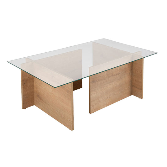 Τραπεζάκι Σαλονιού Vetrino Γυάλινο Χρώμα Honey Oak 105x65x40