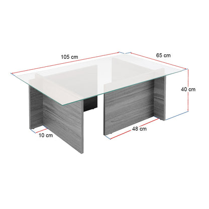 Τραπεζάκι Σαλονιού Vetrino Γυάλινο Χρώμα Honey Oak 105x65x40
