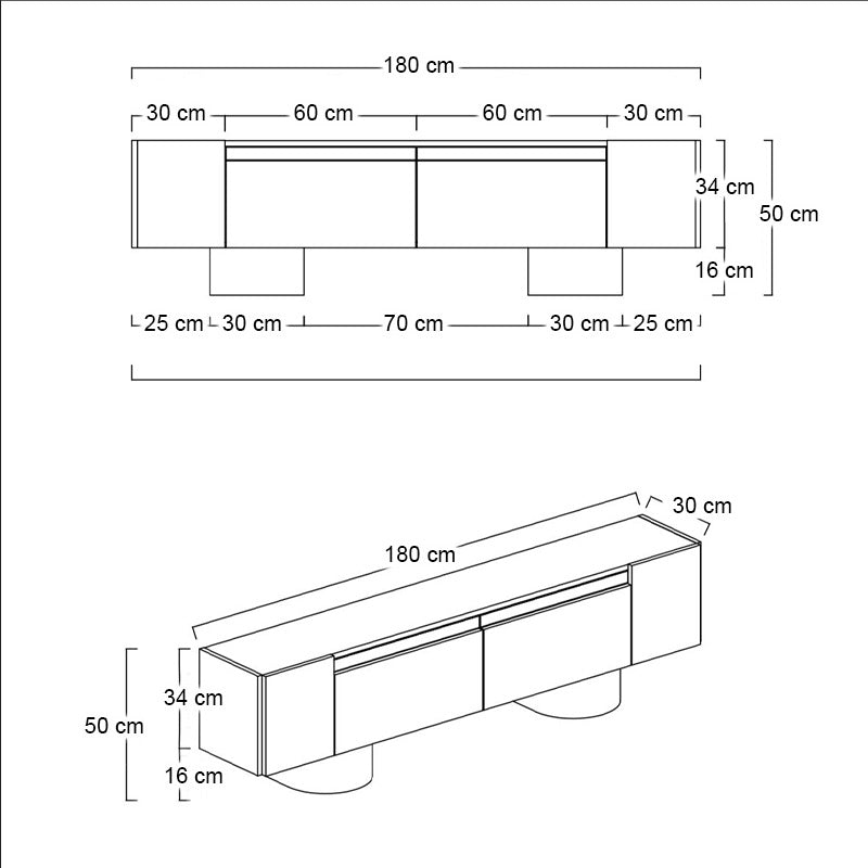 Έπιπλο Τηλεόρασης Haven Χρώμα Καρυδί 180x30x50
