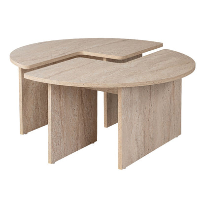 Τραπεζάκι Σαλονιού Σετ 2 Τμχ Moira Χρώμα Travertine Φ90x41