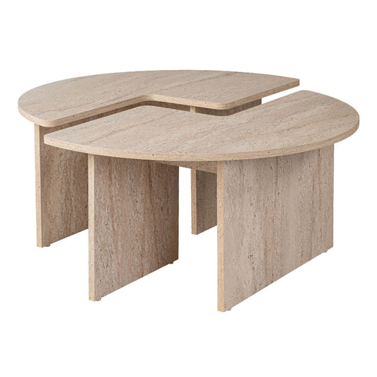 Τραπεζάκι Σαλονιού Σετ 2 Τμχ Moira Χρώμα Travertine Φ90x41