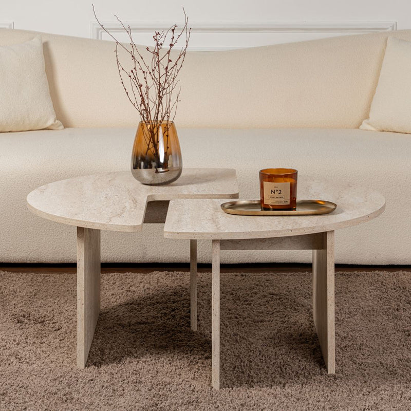 Τραπεζάκι Σαλονιού Σετ 2 Τμχ Moira Χρώμα Travertine Φ90x41