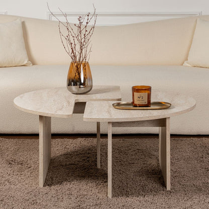 Τραπεζάκι Σαλονιού Σετ 2 Τμχ Moira Χρώμα Travertine Φ90x41