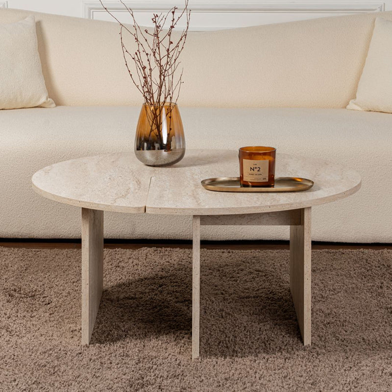 Τραπεζάκι Σαλονιού Σετ 2 Τμχ Moira Χρώμα Travertine Φ90x41