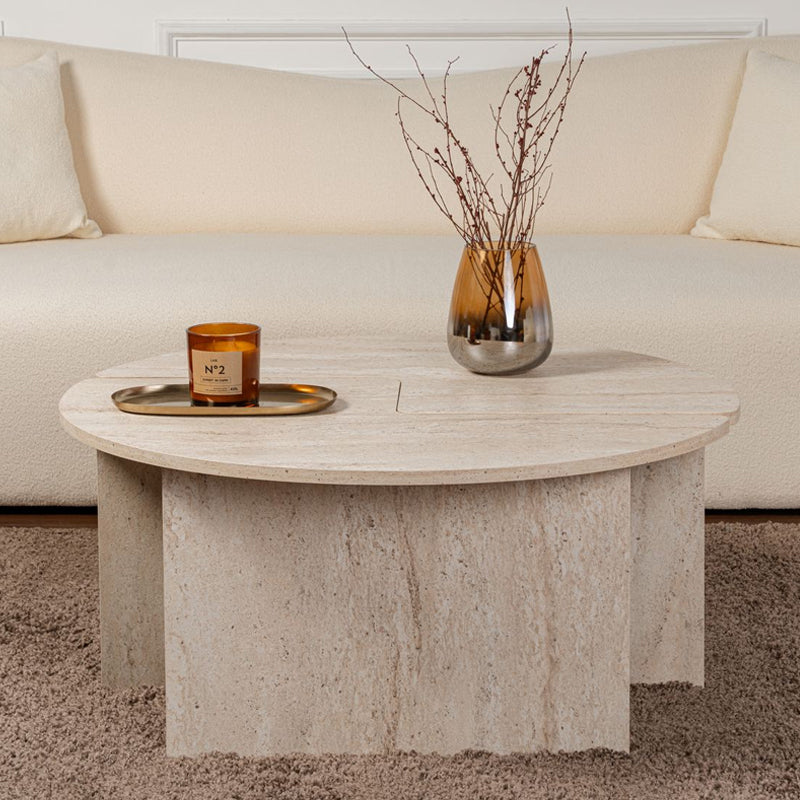 Τραπεζάκι Σαλονιού Σετ 2 Τμχ Moira Χρώμα Travertine Φ90x41