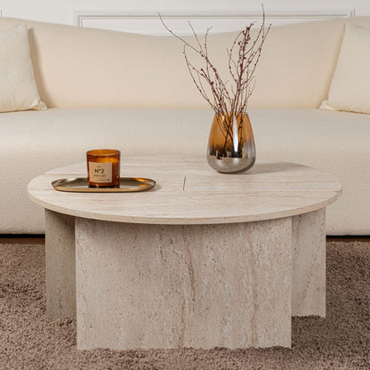 Τραπεζάκι Σαλονιού Σετ 2 Τμχ Moira Χρώμα Travertine Φ90x41