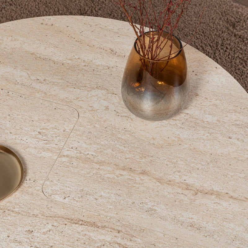 Τραπεζάκι Σαλονιού Σετ 2 Τμχ Moira Χρώμα Travertine Φ90x41