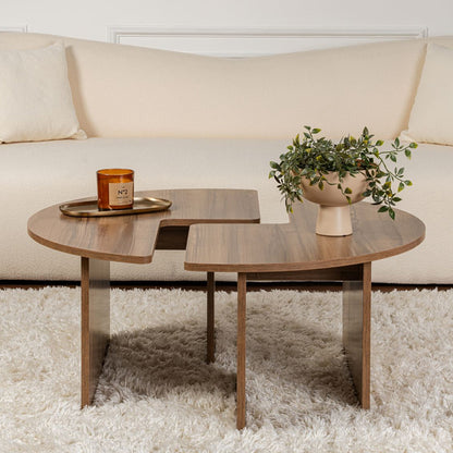 Τραπεζάκι Σαλονιού Σετ 2 Τμχ Moira Χρώμα Καρυδί Φ90x41