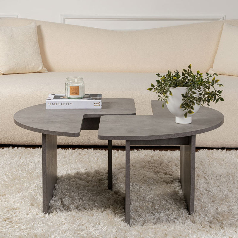 Τραπεζάκι Σαλονιού Σετ 2 Τμχ Moira Χρώμα Γκρι Σκυροδέματος Φ90x41