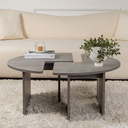 Τραπεζάκι Σαλονιού Σετ 2 Τμχ Moira Χρώμα Γκρι Σκυροδέματος Φ90x41