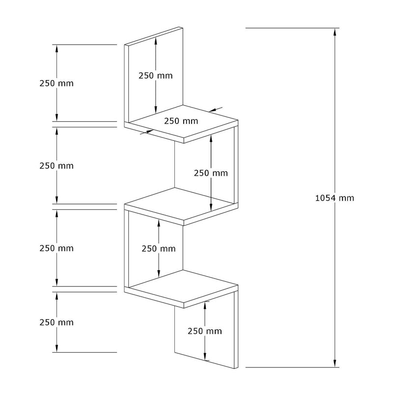 Ραφιέρα Τοίχου Zikzak Χρώμα Ανθρακί 25x25x105,4