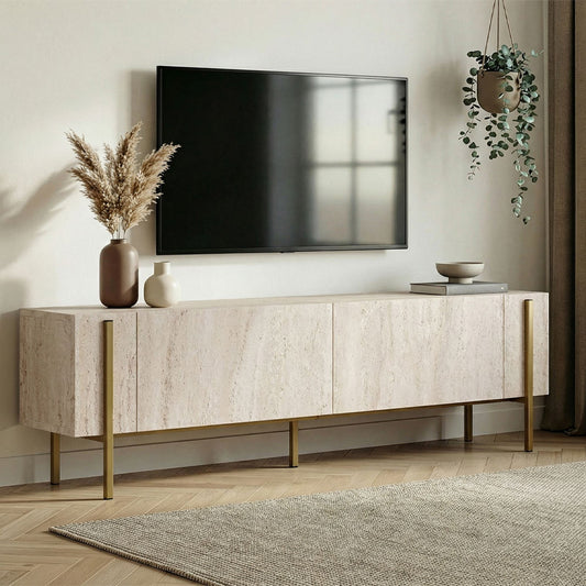 Έπιπλο Τηλεόρασης Nexus Χρώμα Travertine - Χρυσό 180x30x45,5