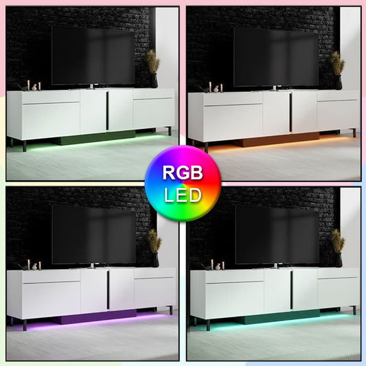 Έπιπλο Τηλεόρασης Arlen με LED RGB Χρώμα Λευκό 180x32x50