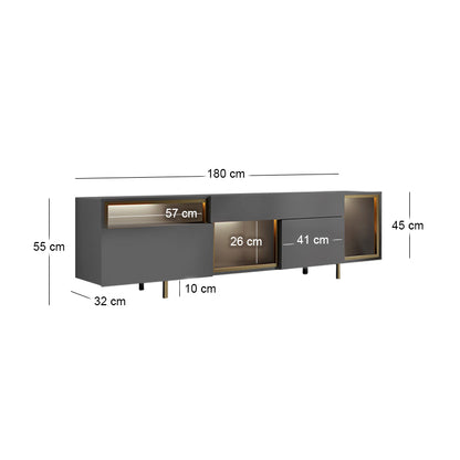 Έπιπλο Τηλεόρασης Norm με LED RGB Χρώμα Ανθρακί - Χρυσό 180x32x55
