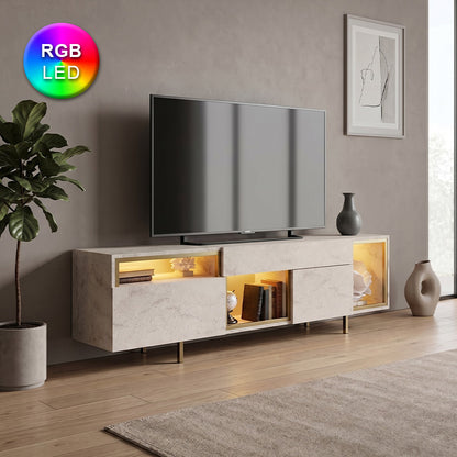 Έπιπλο Τηλεόρασης Norm με LED RGB Χρώμα Travertine - Χρυσό 180x32x55