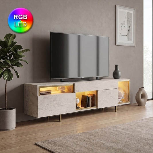 Έπιπλο Τηλεόρασης Norm με LED RGB Χρώμα Travertine - Χρυσό 180x32x55