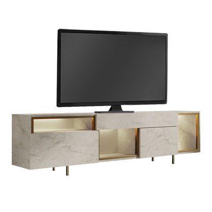 Έπιπλο Τηλεόρασης Norm με LED RGB Χρώμα Travertine - Χρυσό 180x32x55