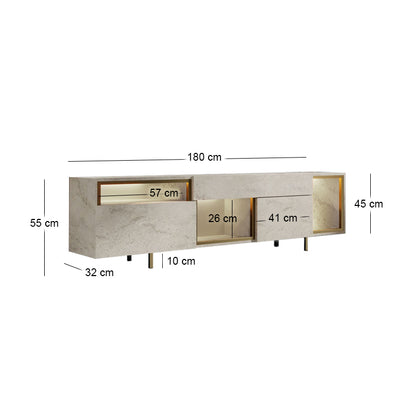 Έπιπλο Τηλεόρασης Norm με LED RGB Χρώμα Travertine - Χρυσό 180x32x55