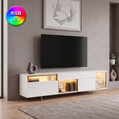 Έπιπλο Τηλεόρασης Norm με LED RGB Χρώμα Λευκό - Χρυσό 180x32x55