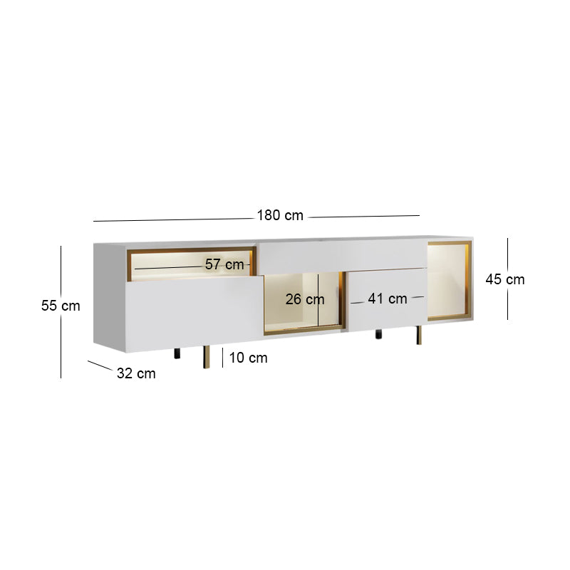 Έπιπλο Τηλεόρασης Norm με LED RGB Χρώμα Λευκό - Χρυσό 180x32x55