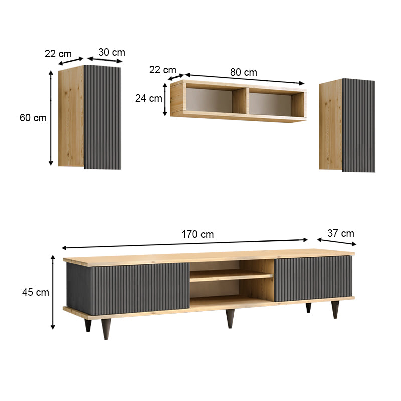 Σύνθεση Τηλεόρασης Tokyo Χρώμα Sapphire Oak - Ανθρακί 170x37x45