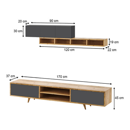 Σύνθεση Τηλεόρασης Serine Χρώμα Sapphire Oak - Ανθρακί 170x37x45