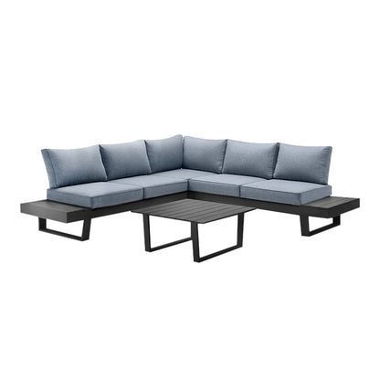 Σαλόνι Κήπου Γωνιακό Lyra Σετ 3 Τμχ Μέταλλο - Ξύλο Χρώμα Μαύρο