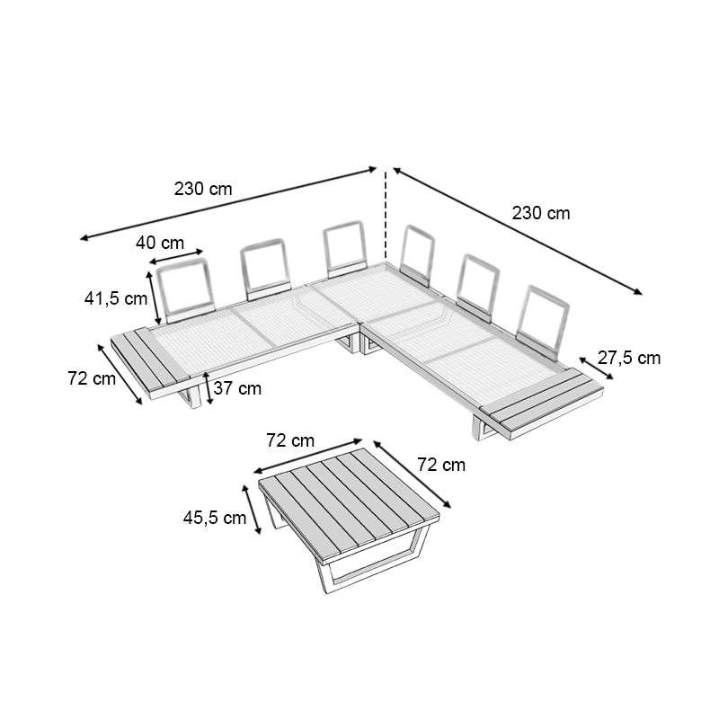 Σαλόνι Κήπου Γωνιακό Lyra Σετ 3 Τμχ Μέταλλο - Ξύλο Χρώμα Μαύρο