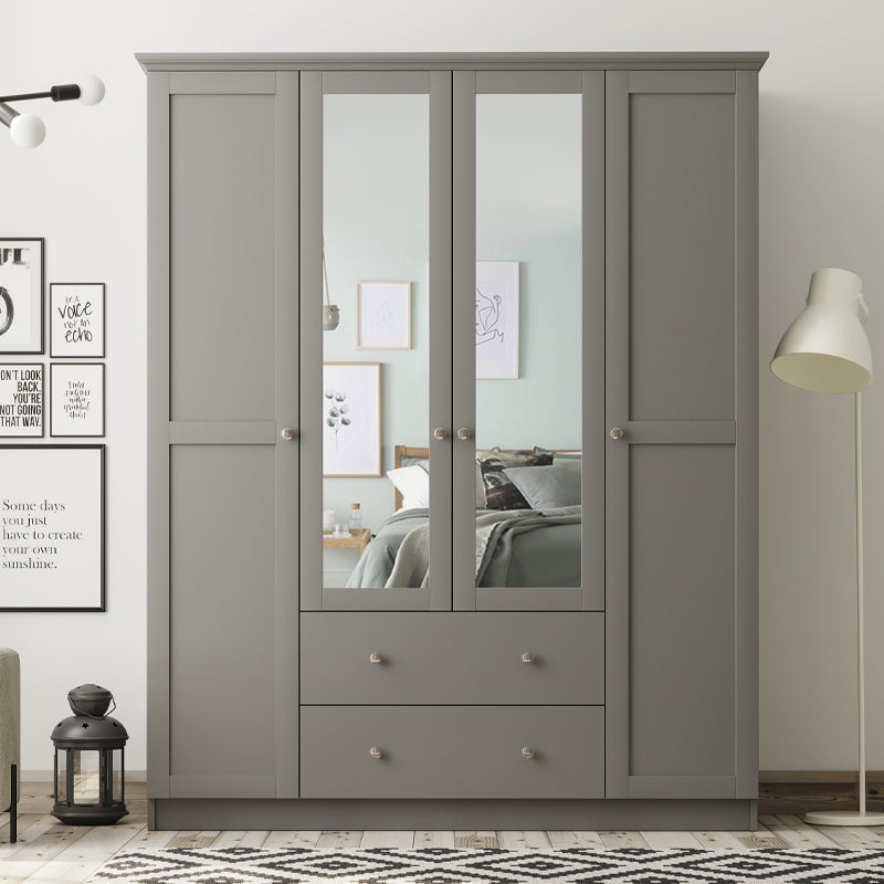 Ντουλάπα Ρούχων Emily Τετράφυλλη με Καθρέπτη και Συρτάρια Χρώμα Ανθρακί 140x50x210