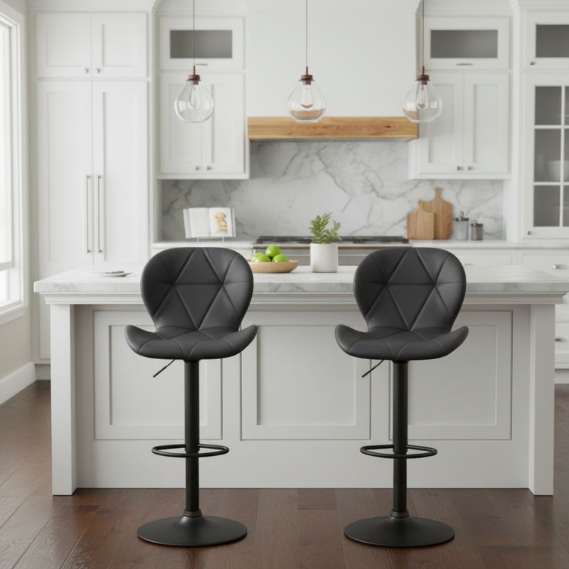 Σκαμπό Μπαρ Dolores με Ρυθμιζόμενο Ύψος PU Μαύρο - Βάση Μαύρο Ματ 45,5x38x89/109