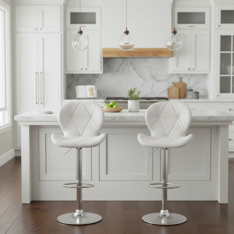 Σκαμπό Μπαρ Dolores με Ρυθμιζόμενο Ύψος PU Λευκό - Βάση Χρωμίου 45,5x38x89/109