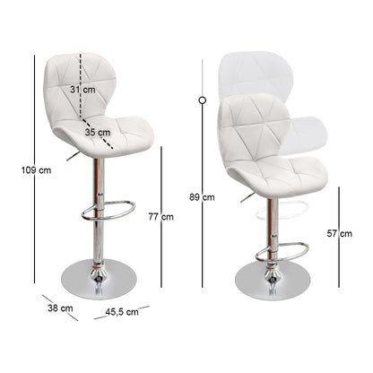 Σκαμπό Μπαρ Dolores με Ρυθμιζόμενο Ύψος PU Λευκό - Βάση Χρωμίου 45,5x38x89/109