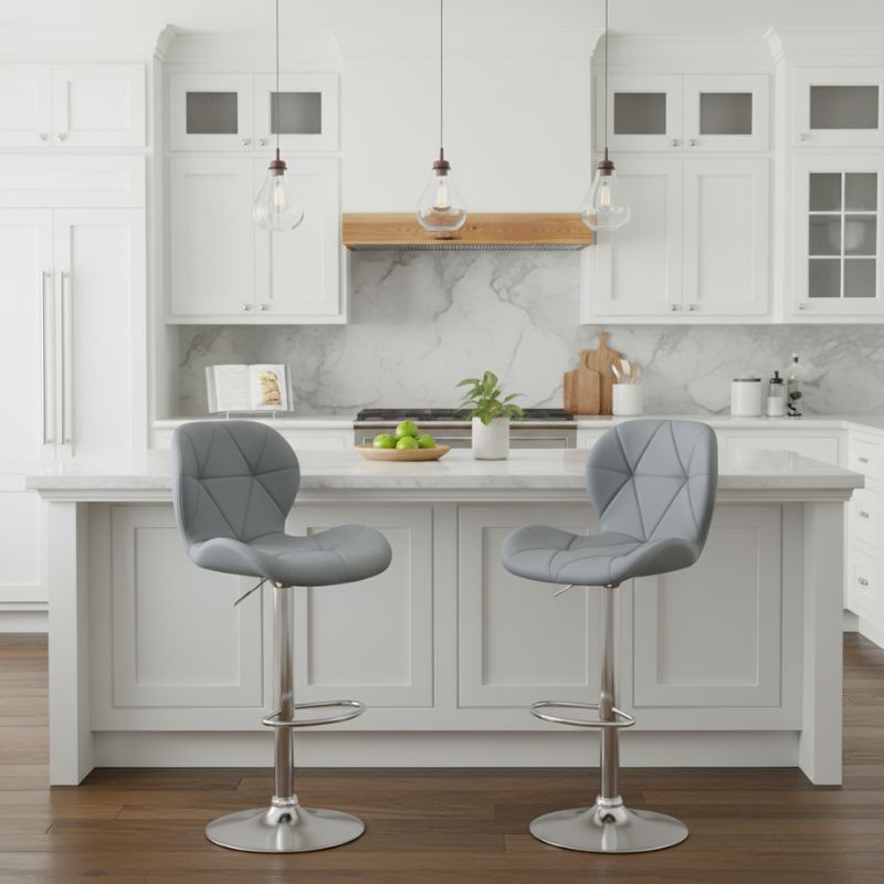 Σκαμπό Μπαρ Dolores με Ρυθμιζόμενο Ύψος PU Γκρι - Βάση Χρωμίου 45,5x38x89/109